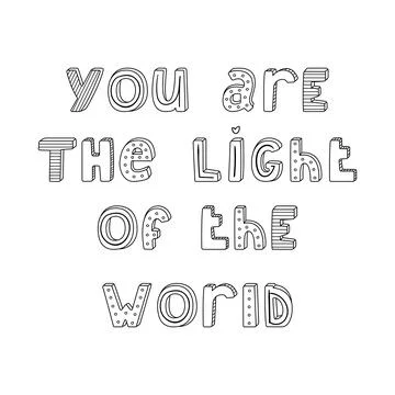 Vector hand-drawn lettering with stripes and dots. You are the light of the w Stock Illustration