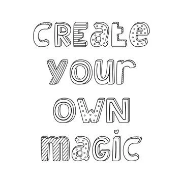 Vector hand-drawn lettering with stripes and dots. Create your own magic Illustrazione stock