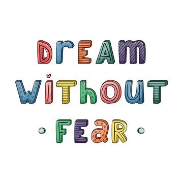 Vector hand-drawn lettering with stripes and dots. Dream without fear Ilustração Stock