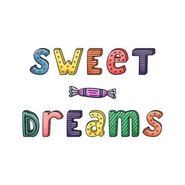 Vector hand-drawn lettering with stripes and dots. Sweet dreams Illustrazione stock