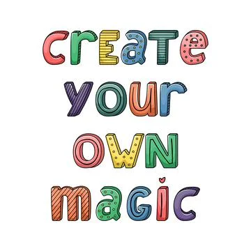 Vector hand-drawn lettering with stripes and dots. Create your own magic Stock Illustration