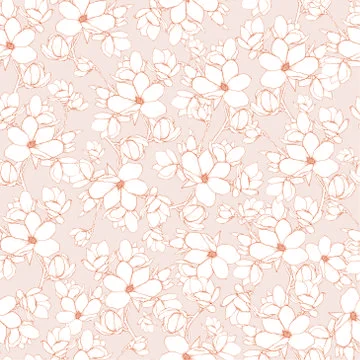 Vector hand-drawn line-art magnolia floral seamless pattern Stock Illustration