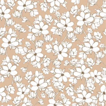 Vector hand-drawn line-art magnolia floral seamless pattern Stock Illustration