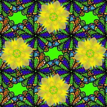 Vector hand-drawn mandala, colored abstract pattern on a green, black and yellow Stock Illustration