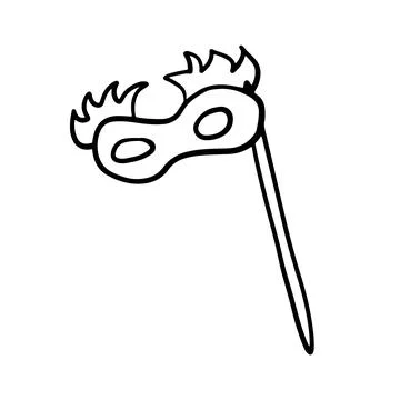 Vector hand drawn masquerade mask on the stick for birthday party, celebration Stock Illustration