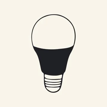 Vector hand drawn modern LED light bulb with a sleek base. Minimalist black and Stock Illustration