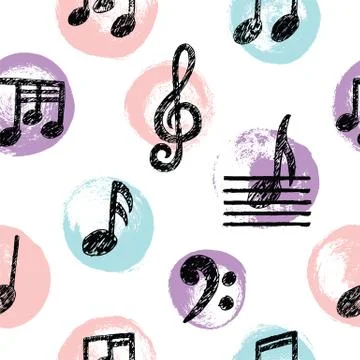 Vector Hand drawn Music Note Seamless Pattern. Sketch cartoon musician sign in Illustrazione stock