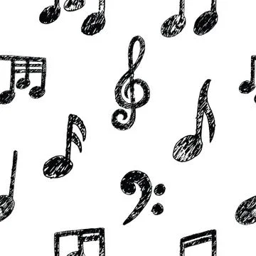 Vector Hand drawn Music Note Seamless Pattern. Sketch cartoon musician sign Illustrazione stock