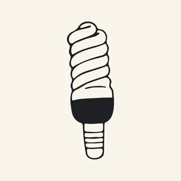 Vector hand drawn narrow spiral compact fluorescent lamp CFL light bulb Stock Illustration