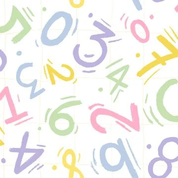 Vector Hand drawn Numbers pastel doodle pattern イラスト素材