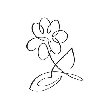 Vector Hand Drawn One Line Art Drawing of Flower. Minimalist Trendy Contemporary Stock Illustration