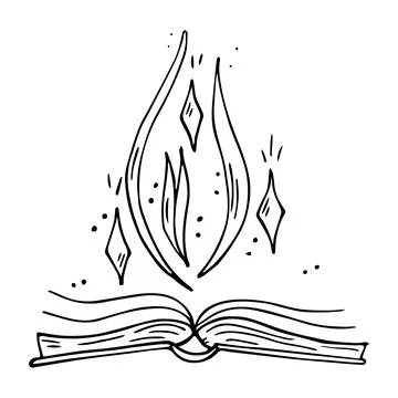 Vector hand drawn opened doodle magic book cartoon. Wizard book of spells. Stock Illustration