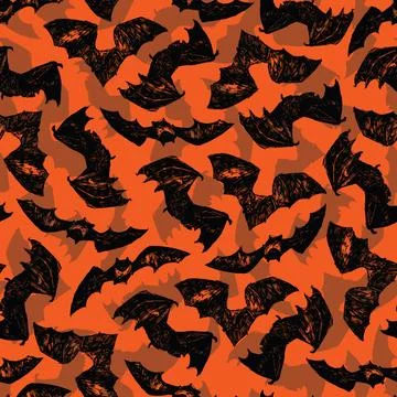 Vector hand drawn orange halloween bats repeat pattern. Suitable for invitati Stock Illustration
