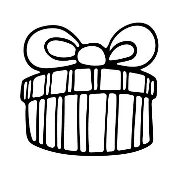 Vector hand drawn outline illustration of round Christmas gift box Stock Illustration