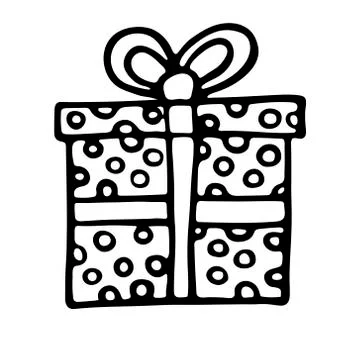 Vector hand drawn outline illustration of square Christmas gift box Stock Illustration