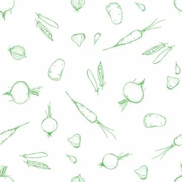 Vector Hand drawn outline seamless pattern with contour carrots, onion, beet Stock Illustration
