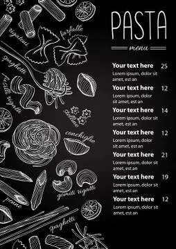 Vector hand drawn pasta menu. Vintage  line art illustration. Stock Illustration