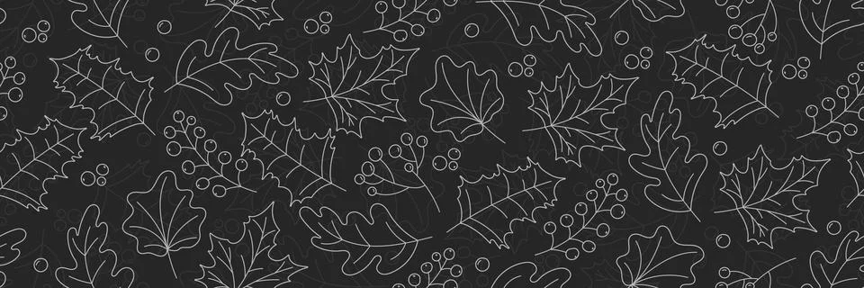 Vector hand drawn pattern with autumn elements on the dark gray background... イラスト素材