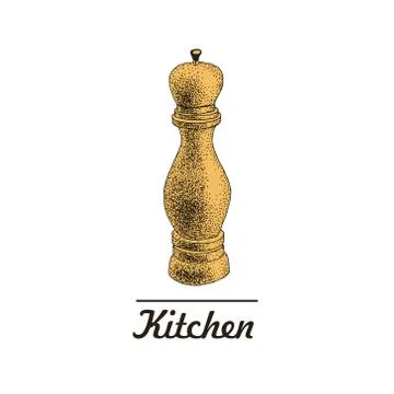 Vector hand drawn pepper mill Stock Illustration