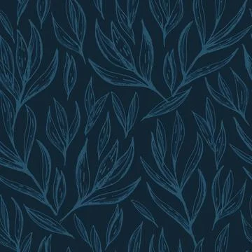 Vector hand drawn pomegranate leafs seamless pattern print background. Stock Illustration