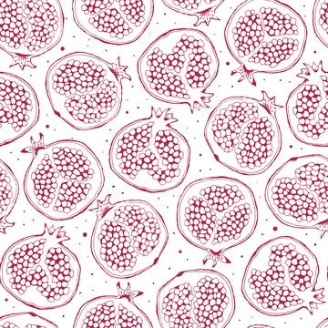 Vector hand drawn pomegranate white and red seamless pattern print background. Stock Illustration