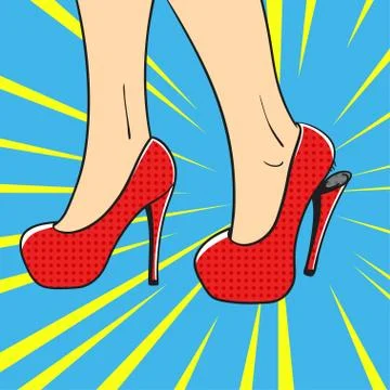 Vector hand drawn pop art illustration of an elegant woman shoes. High heels  Stock Illustration