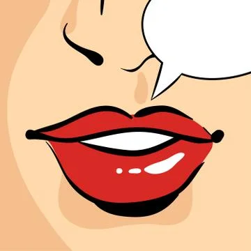 Vector hand drawn pop art illustration of beautiful red woman lips. Empty spe Stock Illustration