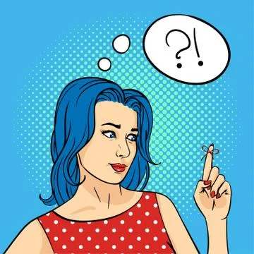 Vector hand drawn pop art illustration of young woman with the Reminder Strin Stock Illustration