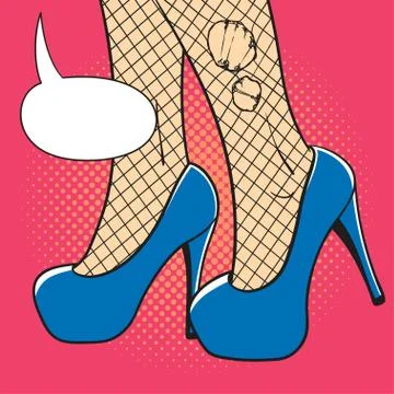 Vector hand drawn pop art illustration of an elegant woman shoes with torn de Stock Illustration