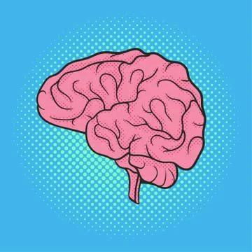 Vector hand drawn pop art illustration of brain. Retro style Stock Illustration