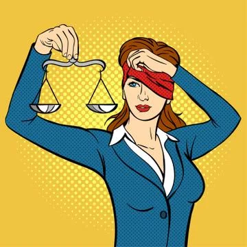 Vector hand drawn pop art illustration of young woman with the Libra in her h Stock Illustration