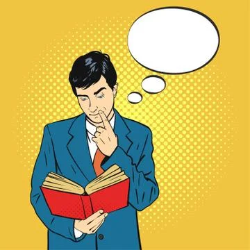 Vector hand drawn pop art illustration of businessman holding book in his han Stock Illustration