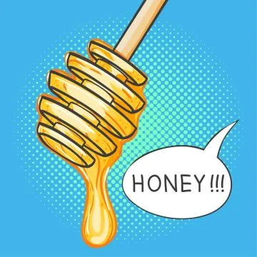 Vector hand drawn pop art illustration of honey dipper. Stock Illustration