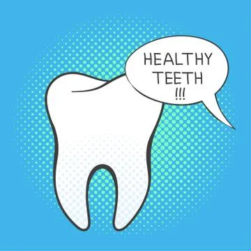 Vector hand drawn pop art illustration of white tooth. Stock Illustration