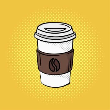 Vector hand drawn pop art illustration of coffee on the go. Illustrazione stock