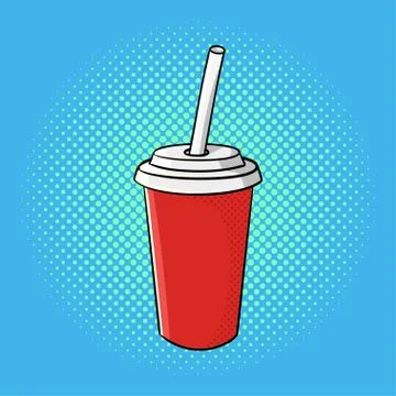 Vector hand drawn pop art illustration of soda cup. Illustrazione stock