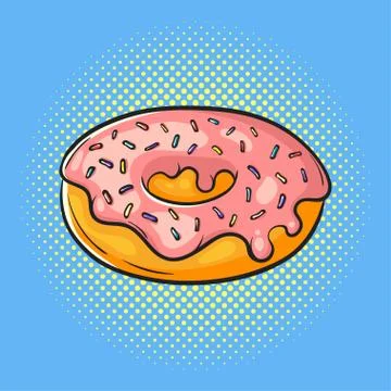 Vector hand drawn pop art illustration of donut. Fast food. Stock Illustration
