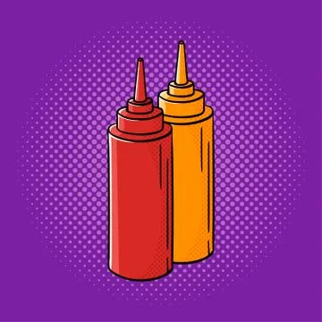 Vector hand drawn pop art illustration of ketchup and mustard. Stock Illustration
