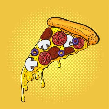 Vector hand drawn pop art illustration of pizza. Fast food. Stock Illustration