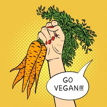 Vector hand drawn pop art illustration hand with carrot. Stock Illustration
