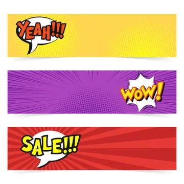 Vector hand drawn pop art banner with speech bubble. Stock Illustration