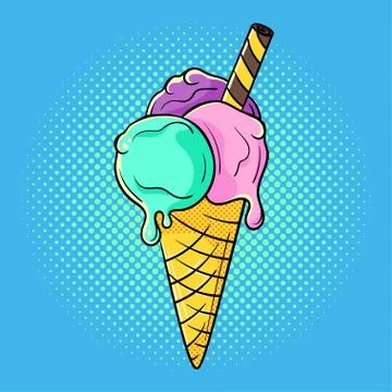 Vector hand drawn pop art illustration of ice cream. Stock Illustration