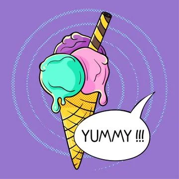 Vector hand drawn pop art illustration of ice cream. Stock Illustration