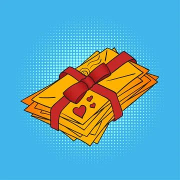 Vector hand drawn pop art illustration of love letters. Stock Illustration