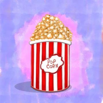 Vector hand drawn popcorn box illustration, color illustration Stock Illustration