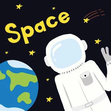 Vector hand drawn poster with an astronaut . Stock Illustration