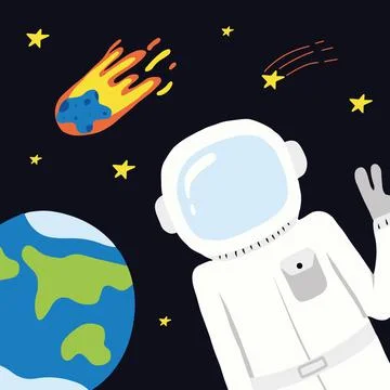 Vector hand drawn poster with an astronaut . Stock Illustration