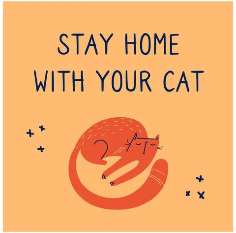 Vector hand-drawn poster, lettering Stay home with your cat. Illustration The Stock Illustration