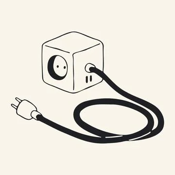 Vector hand drawn power cube extension outlet with a long cable and plug Illustrazione stock