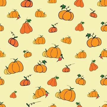 Vector hand drawn pumpkins seamless pattern. Stock Illustration